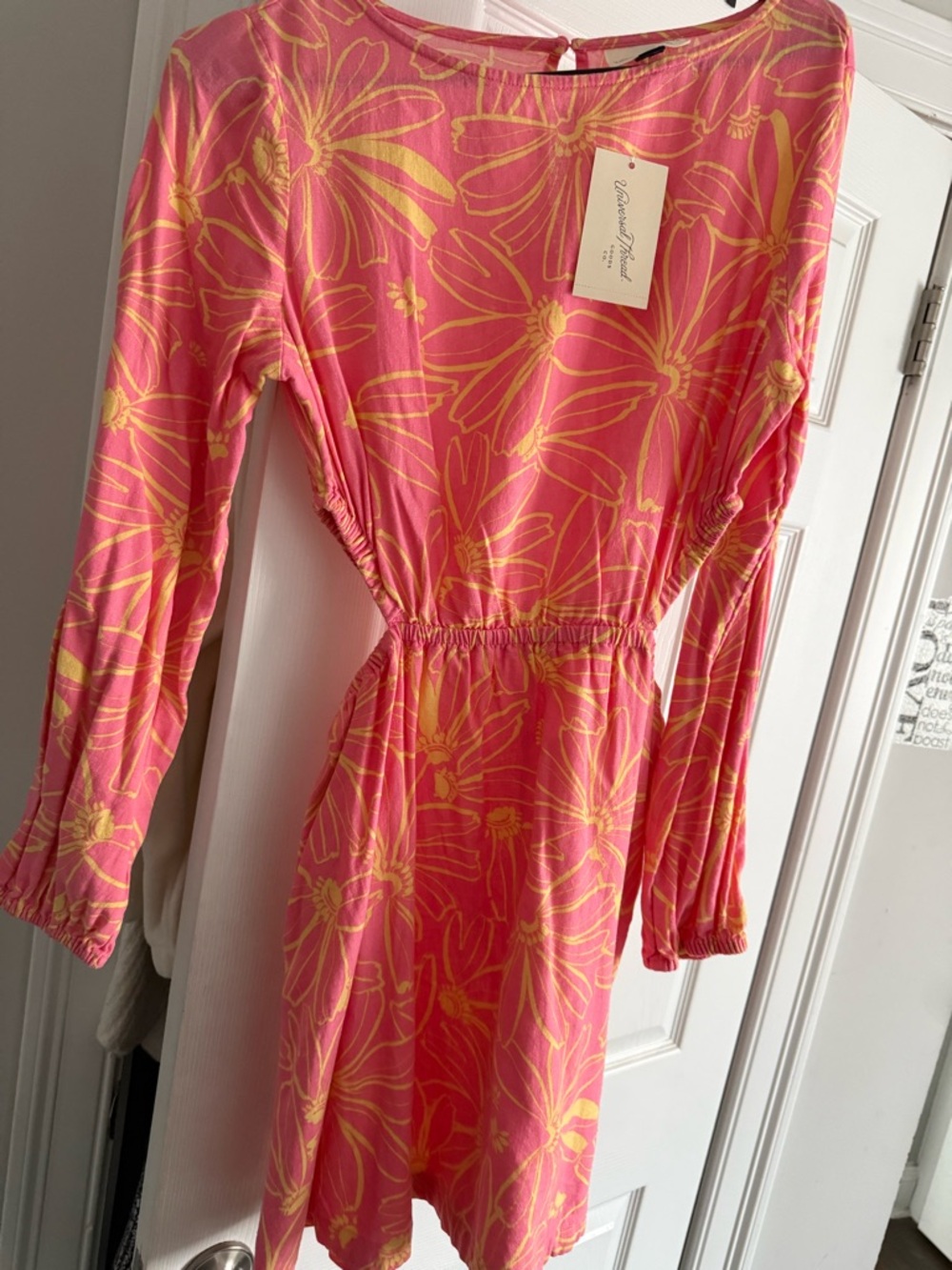 Bright Pink & Yellow Floral Long Sleeve Dress